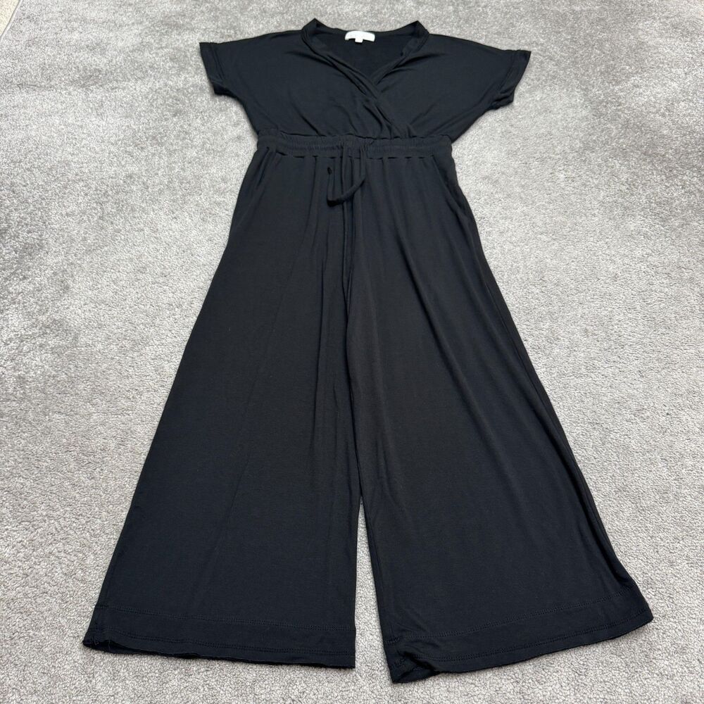 Allyson Parker Surplice Cropped Wide Leg Jumpsuit Womens M Medium Black Stretch